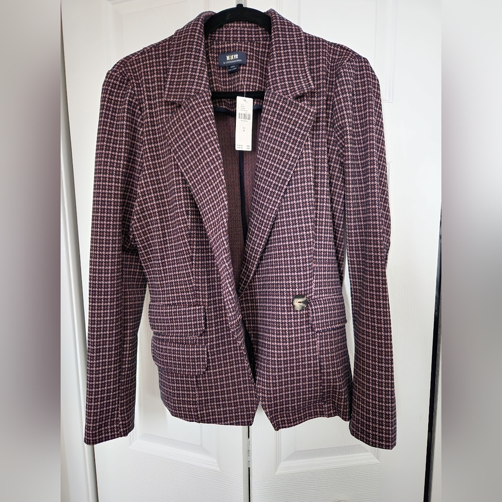 Anthropologie Maeve Collegiate Knit Blazer, Burgundy/Navy, Size US M